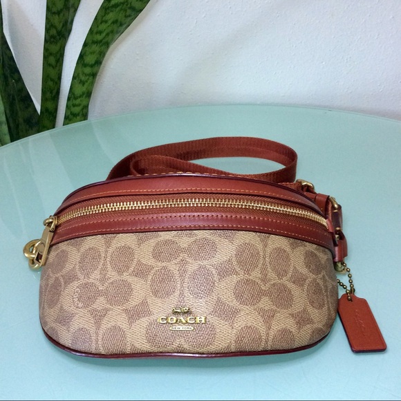 Coach Belt Bag Coated Canvas Signature Monogram Tan Rust Fanny Pack 39937 - Picture 3 of 16